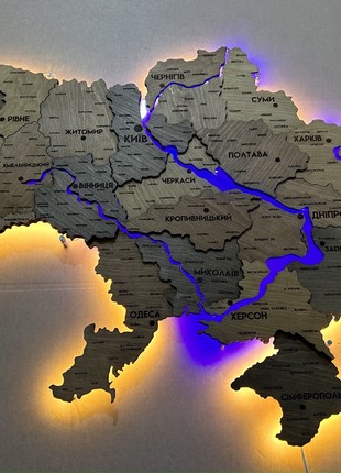Detailed multilayer Ukraine LED map with backlighting of rivers color Helsinki 150x100 cm (59*39.3 inch)
