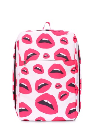 The backpack for carry-on luggage POOLPARTY Hub hub-lips-white 40 x 25 x 20 cm Ryanair / Wizz Air with lips