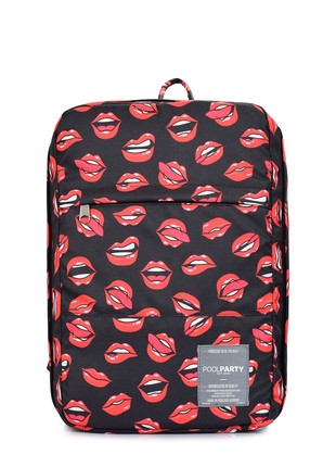 The backpack for carry-on luggage POOLPARTY Hub hub-lips-black 40 x 25 x 20 cm Ryanair / Wizz Air with lips1 photo