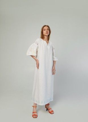 Embroidered oversized linen dress with double colored belts. Kvit Collection2 photo