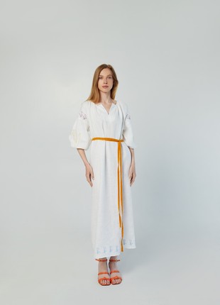 Embroidered oversized linen dress with double colored belts. Kvit Collection3 photo
