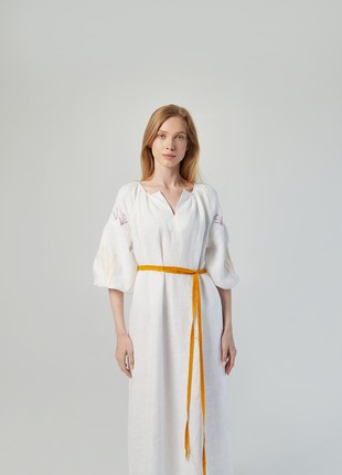 Embroidered oversized linen dress with double colored belts. Kvit Collection4 photo