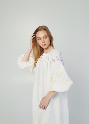 Embroidered oversized linen dress with double colored belts. Kvit Collection5 photo