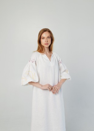 Embroidered oversized linen dress with double colored belts. Kvit Collection6 photo