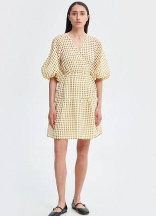 Checkered yellow chiffon dress