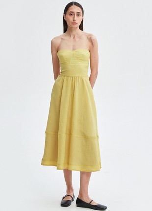 Mustard off-the-shoulder chiffon midi dress