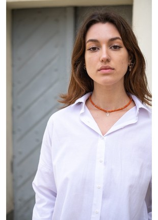 Red coral necklace with ukrainian Tryzub 925 SILVER2 photo