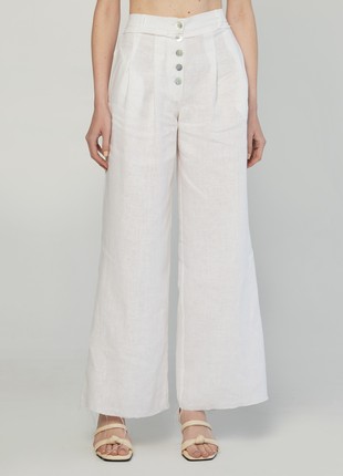 Linen high-waisted palazzo pants with raw hems and belt. Kvit Collection3 photo
