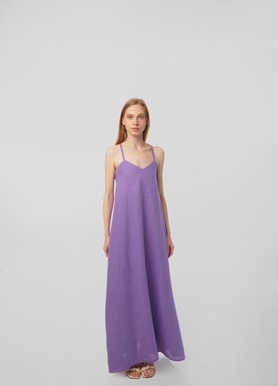 Linen sundress with long straps and raw back seam. Crocus color. Kvit Collection3 photo