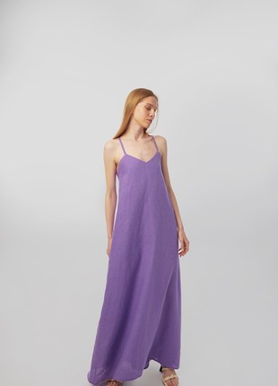 Linen sundress with long straps and raw back seam. Crocus color. Kvit Collection4 photo