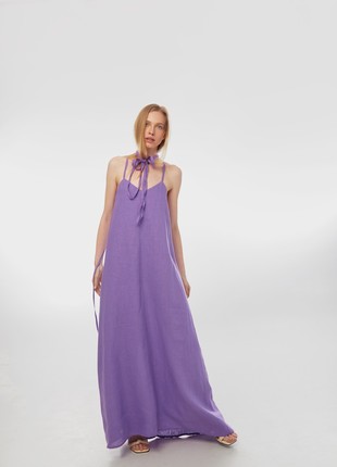 Linen sundress with long straps and raw back seam. Crocus color. Kvit Collection