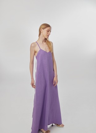 Linen sundress with long straps and raw back seam. Crocus color. Kvit Collection5 photo
