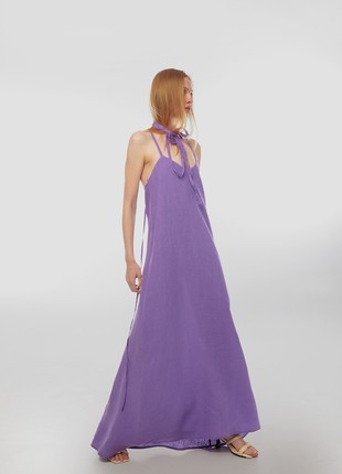 Linen sundress with long straps and raw back seam. Crocus color. Kvit Collection6 photo