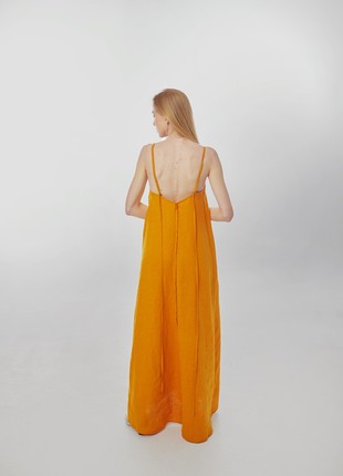Linen sundress with long straps and raw back seam. Saffron color. Kvit Collection6 photo