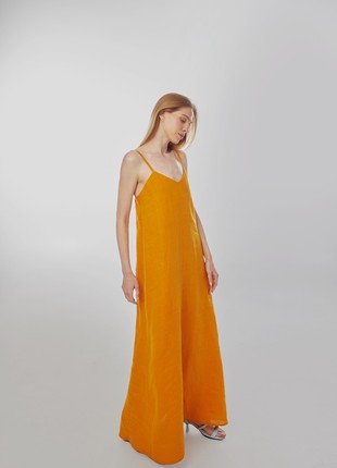 Linen sundress with long straps and raw back seam. Saffron color. Kvit Collection2 photo