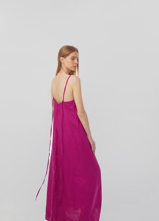 Linen sundress with long straps and raw back seam. Fuchsia color. Kvit Collection2 photo