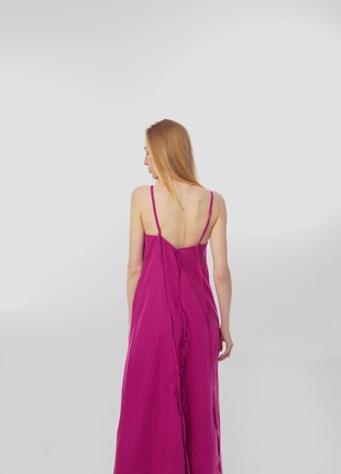 Linen sundress with long straps and raw back seam. Fuchsia color. Kvit Collection3 photo