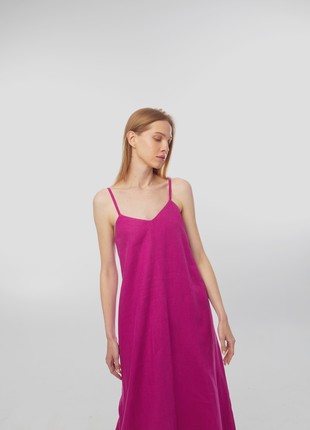 Linen sundress with long straps and raw back seam. Fuchsia color. Kvit Collection5 photo