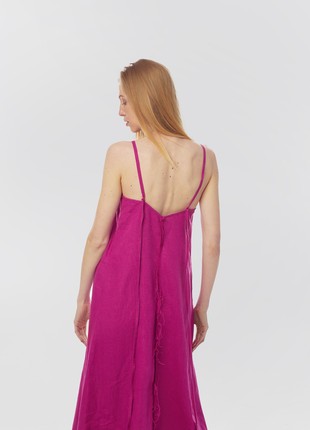Linen sundress with long straps and raw back seam. Fuchsia color. Kvit Collection4 photo