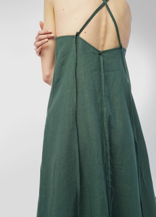 Linen sundress with long straps and raw back seam. Fern color. Kvit Collection6 photo
