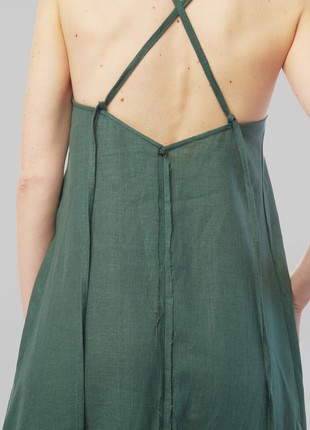 Linen sundress with long straps and raw back seam. Fern color. Kvit Collection7 photo
