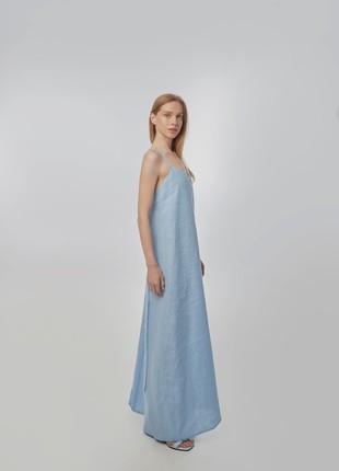 Linen sundress with long straps and raw back seam. Sky color. Kvit Collection2 photo