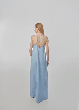 Linen sundress with long straps and raw back seam. Sky color. Kvit Collection3 photo