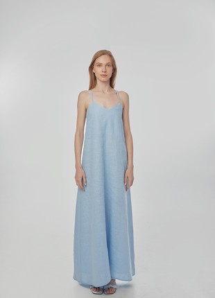 Linen sundress with long straps and raw back seam. Sky color. Kvit Collection4 photo