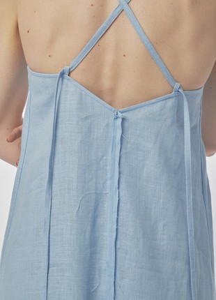 Linen sundress with long straps and raw back seam. Sky color. Kvit Collection6 photo