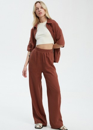Chocolate loose-fit pants made of 100% linen2 photo