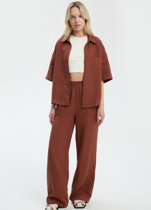 Chocolate loose-fit pants made of 100% linen