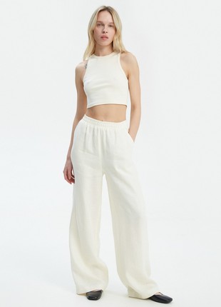 Milky loose-fit pants made of 100% linen1 photo