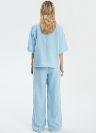 Blue linen shirt with elbow length sleeves4 photo
