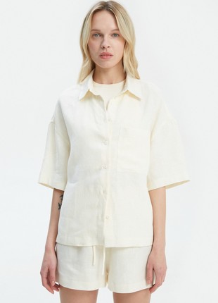 Milky linen shirt with elbow length sleeves1 photo