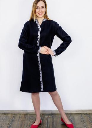 Black linen dress with a silver pattern1 photo