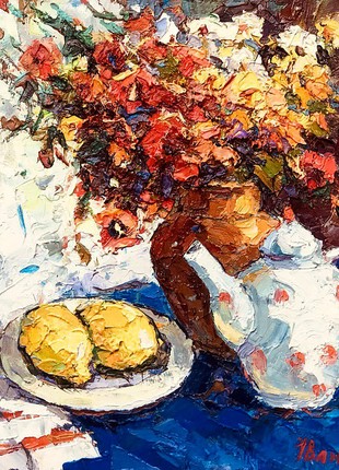 Oil painting Tea with lemon Kalenyuk Oksana nKalen1011