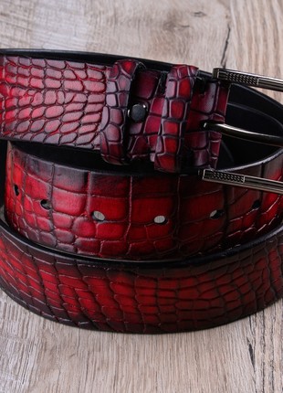 Gradient Croco Genuine Calfskin Belt | Red1 photo
