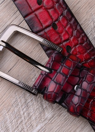 Gradient Croco Genuine Calfskin Belt | Red2 photo
