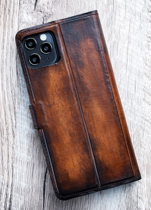 Vintage Leather Book Case Exclusive for phone | Handmade | Brown2 photo