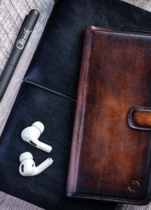 Vintage Leather Book Case Exclusive for phone | Handmade | Brown9 photo