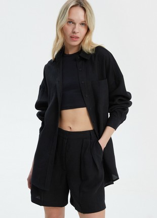 Black loose-fit shorts made of 100% linen4 photo