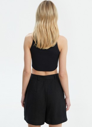 Black loose-fit shorts made of 100% linen2 photo