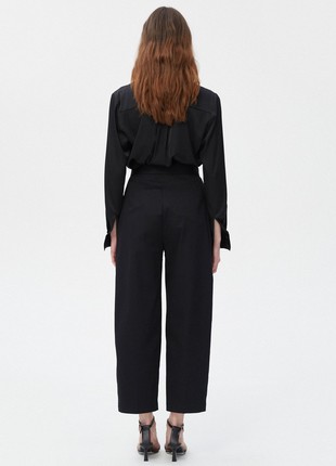 Black cropped straight-cut cotton pants4 photo