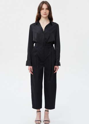 Black cropped straight-cut cotton pants2 photo