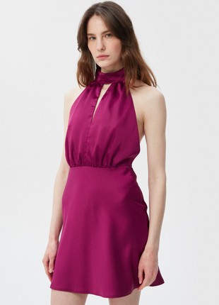 Fuchsia satin mini dress with a cut-out