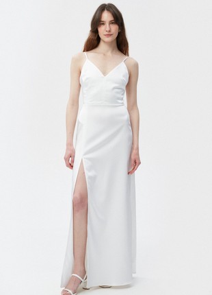 White satin maxi slip dress