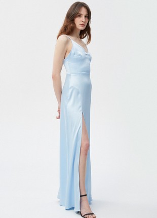 Baby blue satin maxi slip dress4 photo