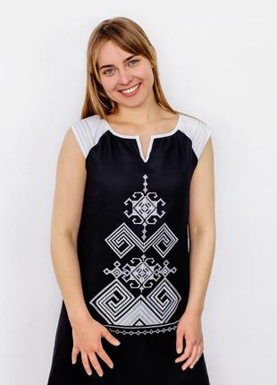 Black linen embroidered dress Infinity3 photo