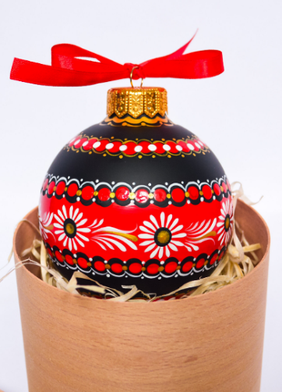 Ukrainian Christmas Black & Red Ornament with Flowers, Petrykivka Hand Painted Bauble10 photo