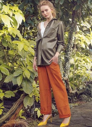 Khaki eco-leather maternity-friendly shirt2 photo
